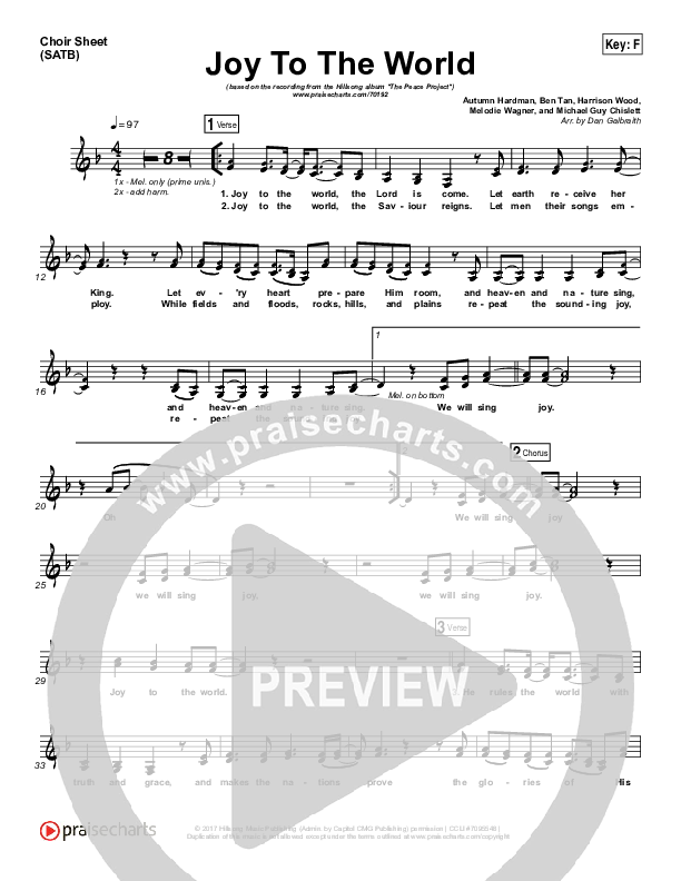 Joy To The World Choir Vocals (SATB) (Hillsong Worship)
