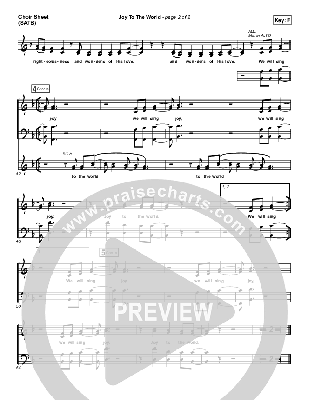 Joy To The World Choir Sheet (SATB) (Hillsong Worship)