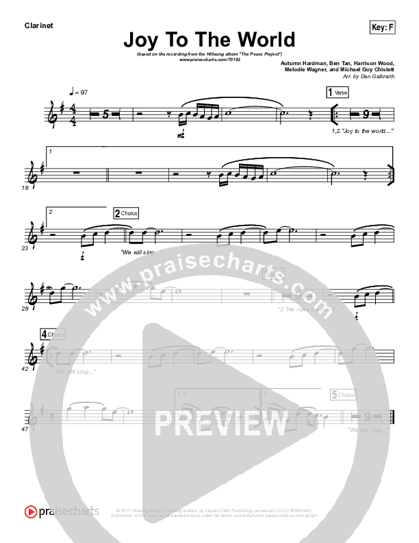 Joy To The World Clarinet (Hillsong Worship)