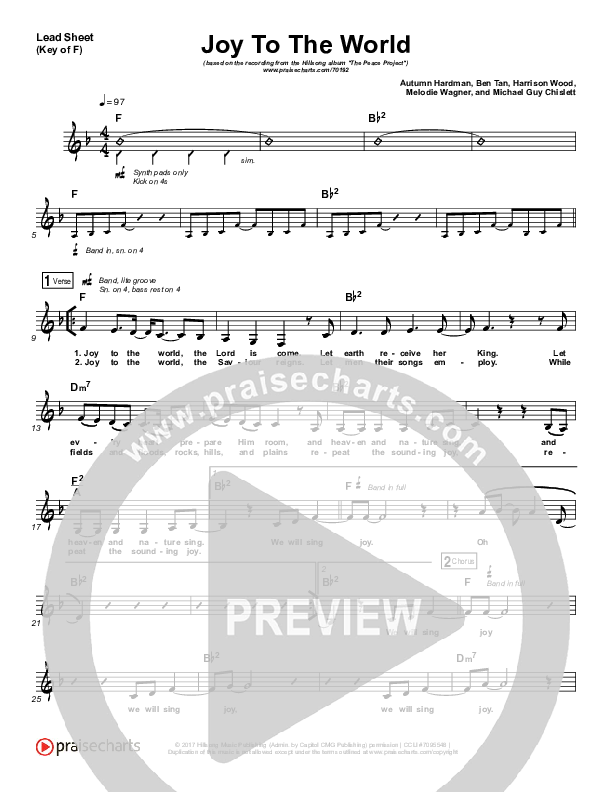 Joy To The World Lead Sheet (Melody) (Hillsong Worship)
