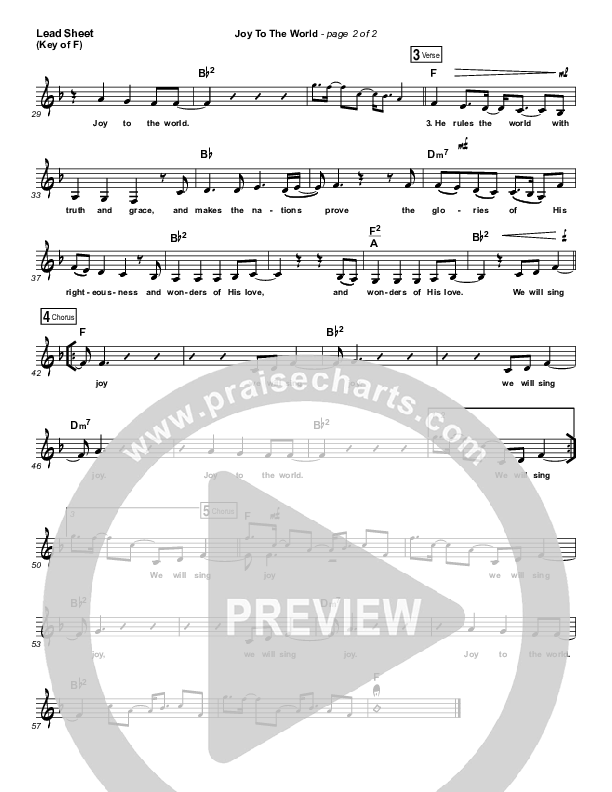 Joy To The World Lead Sheet (Melody) (Hillsong Worship)