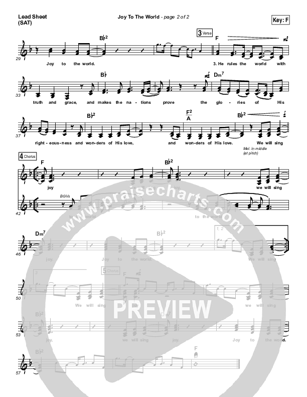 Joy To The World Lead Sheet (SAT) (Hillsong Worship)