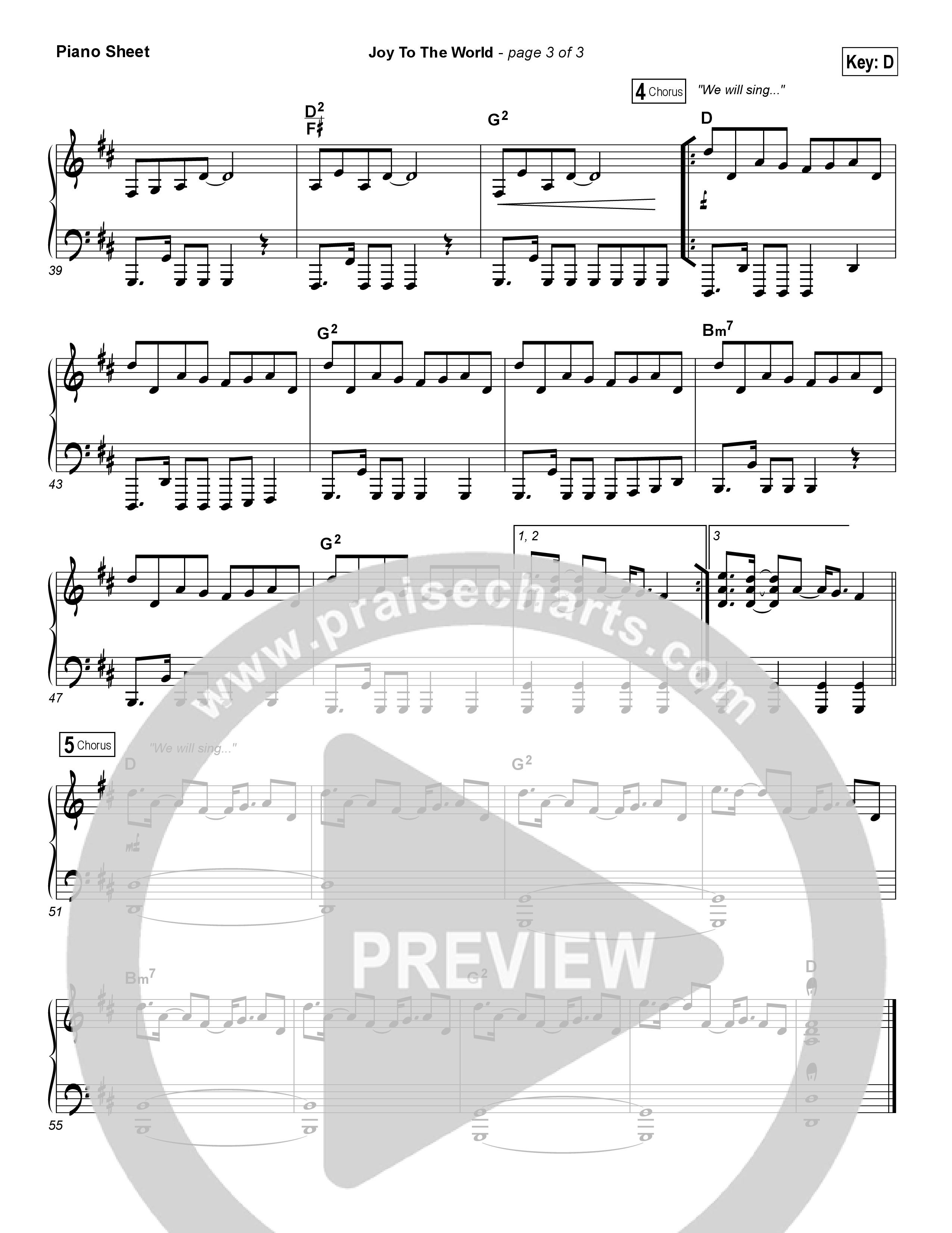 Joy To The World Piano Sheet (Hillsong Worship)