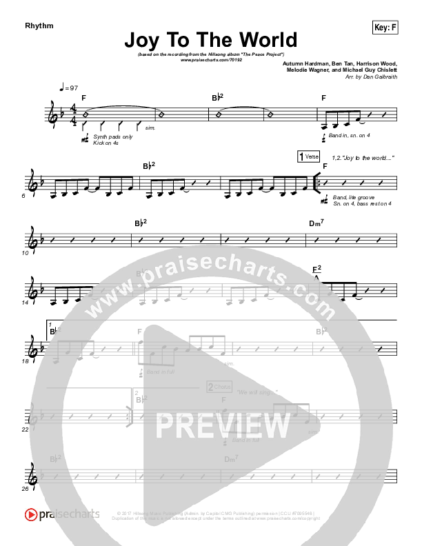Joy To The World Rhythm Chart (Hillsong Worship)