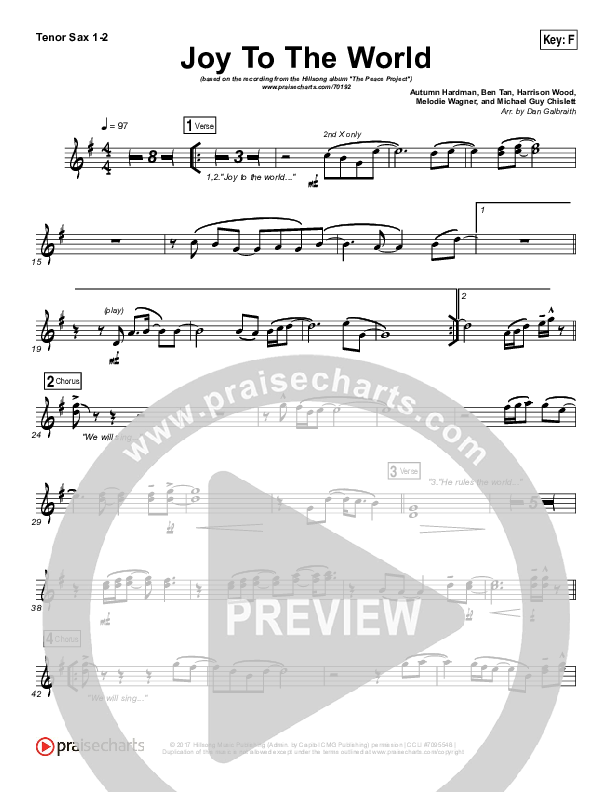 Joy To The World Tenor Sax 1/2 (Hillsong Worship)