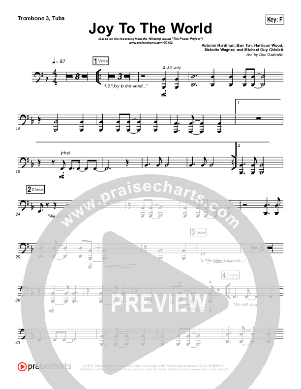 Joy To The World Trombone 3/Tuba (Hillsong Worship)