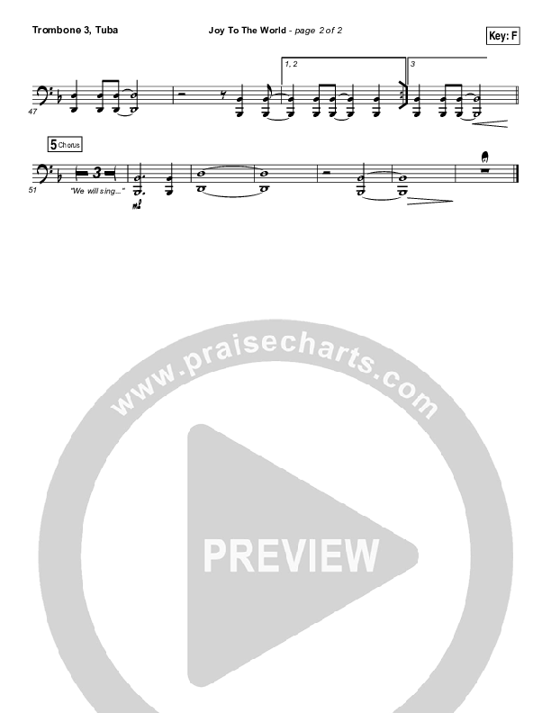 Joy To The World Trombone 3/Tuba (Hillsong Worship)
