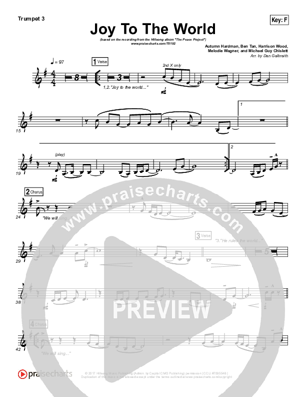 Joy To The World Trumpet 3 (Hillsong Worship)