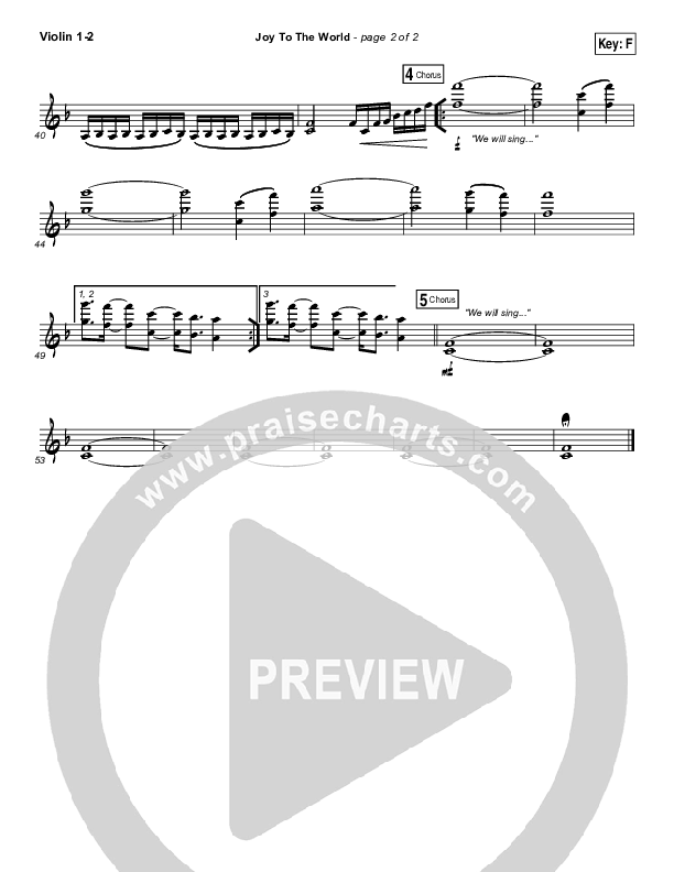 Joy To The World Violin 1/2 (Hillsong Worship)