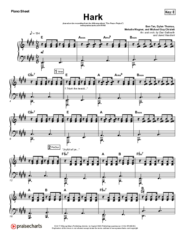 Hark Piano Sheet (Hillsong Worship)
