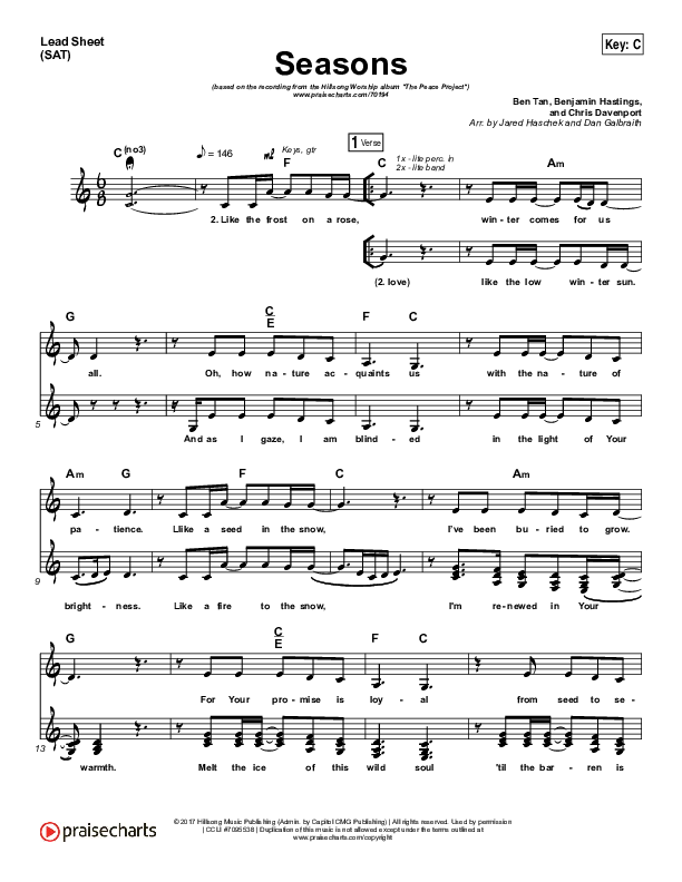 Seasons Lead Sheet (SAT) (Hillsong Worship)