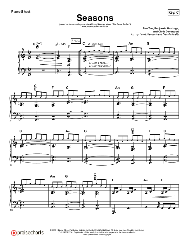 Seasons Piano Sheet (Hillsong Worship)