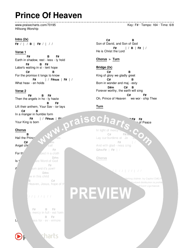 Prince Of Heaven Chords & Lyrics (Hillsong Worship)