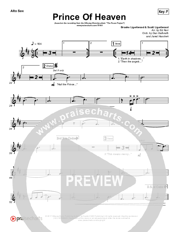 Prince Of Heaven Alto Sax (Hillsong Worship)