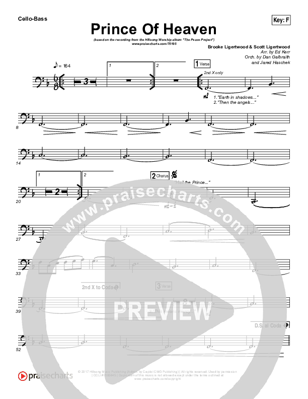 Prince Of Heaven Cello/Bass (Hillsong Worship)