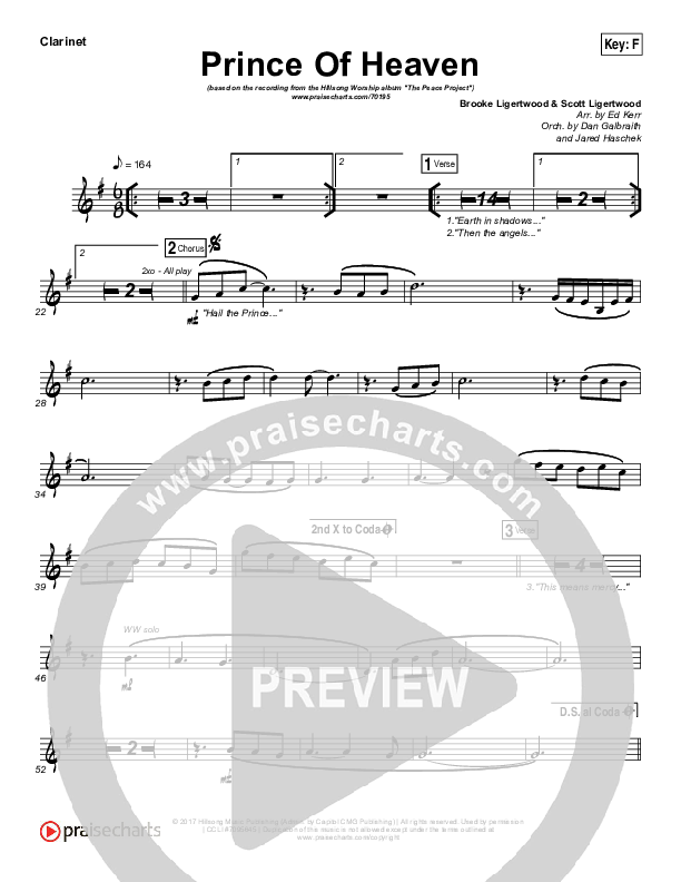 Prince Of Heaven Clarinet (Hillsong Worship)