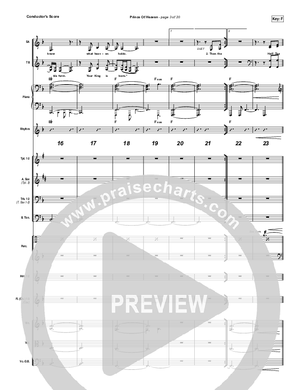Prince Of Heaven Conductor's Score (Hillsong Worship)