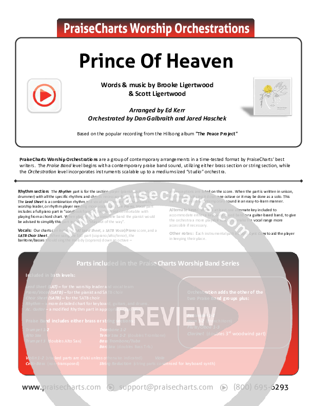 Prince Of Heaven Cover Sheet (Hillsong Worship)