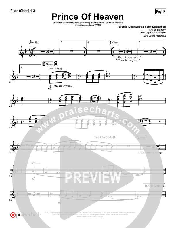 Prince Of Heaven Flute/Oboe 1/2/3 (Hillsong Worship)