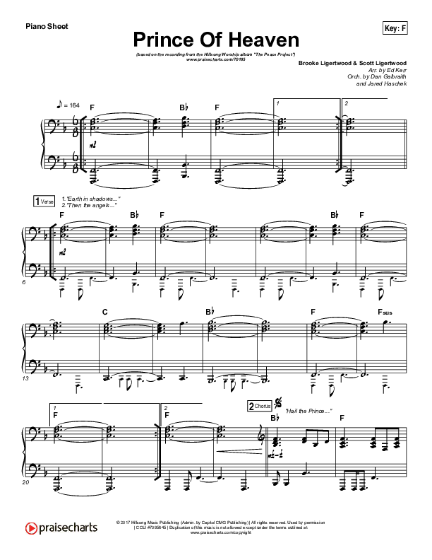 Prince Of Heaven Piano Sheet (Hillsong Worship)