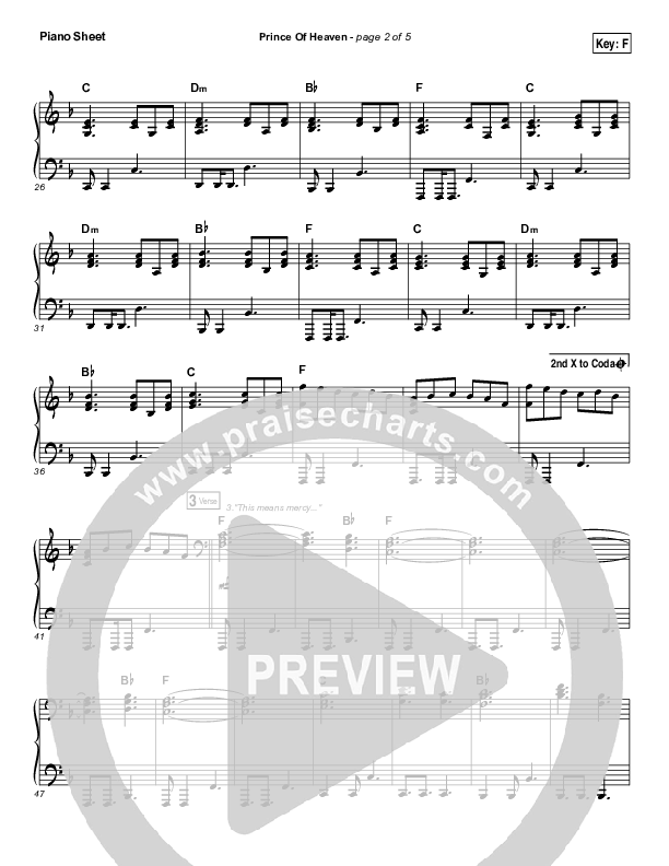Prince Of Heaven Piano Sheet (Hillsong Worship)
