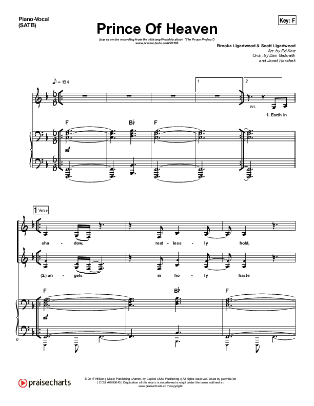 Prince Of Heaven Piano/Vocal Pack (Hillsong Worship)