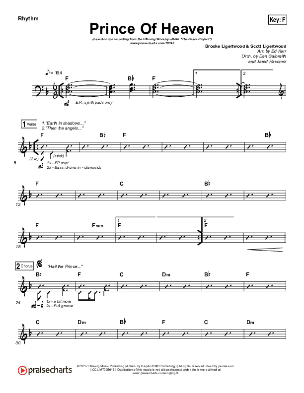 Prince Of Heaven Rhythm Chart (Hillsong Worship)