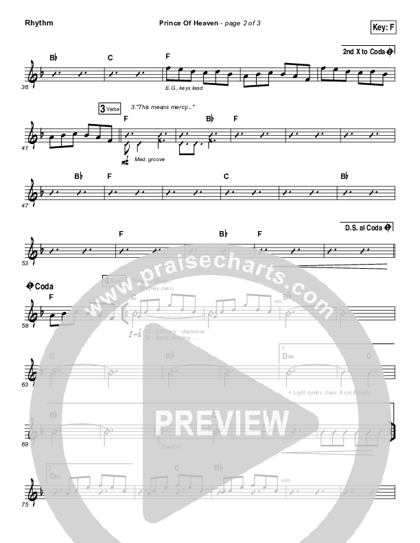 Prince Of Heaven Rhythm Chart (Hillsong Worship)