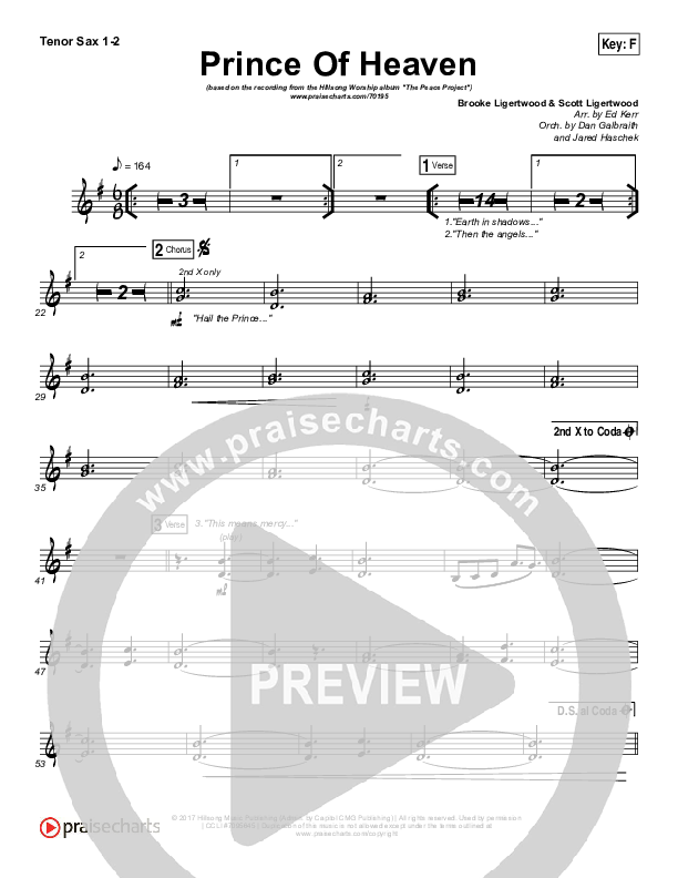 Prince Of Heaven Tenor Sax 1/2 (Hillsong Worship)