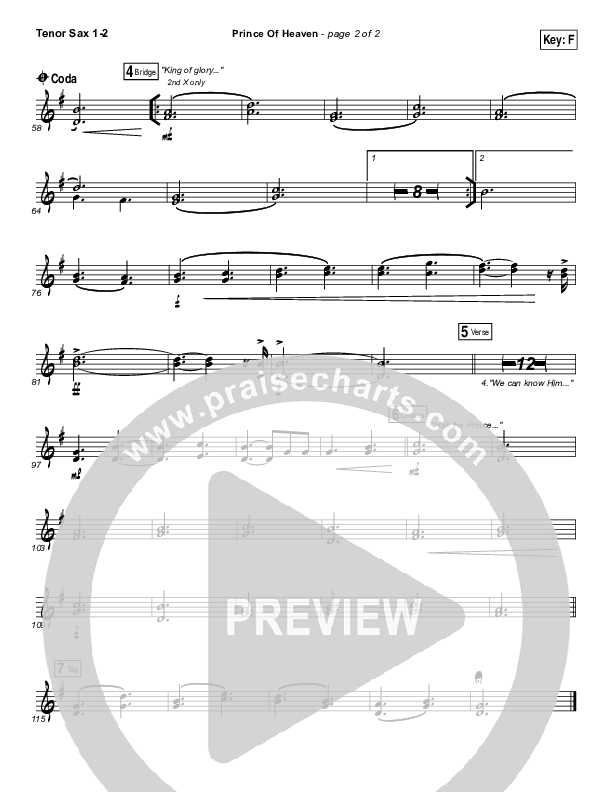 Prince Of Heaven Tenor Sax 1/2 (Hillsong Worship)