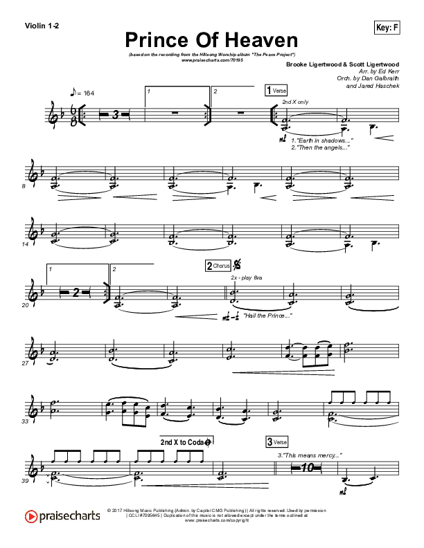 Prince Of Heaven Violin 1/2 (Hillsong Worship)