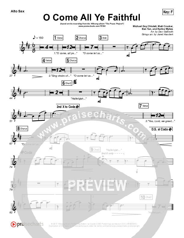 O Come All Ye Faithful Alto Sax (Hillsong Worship)