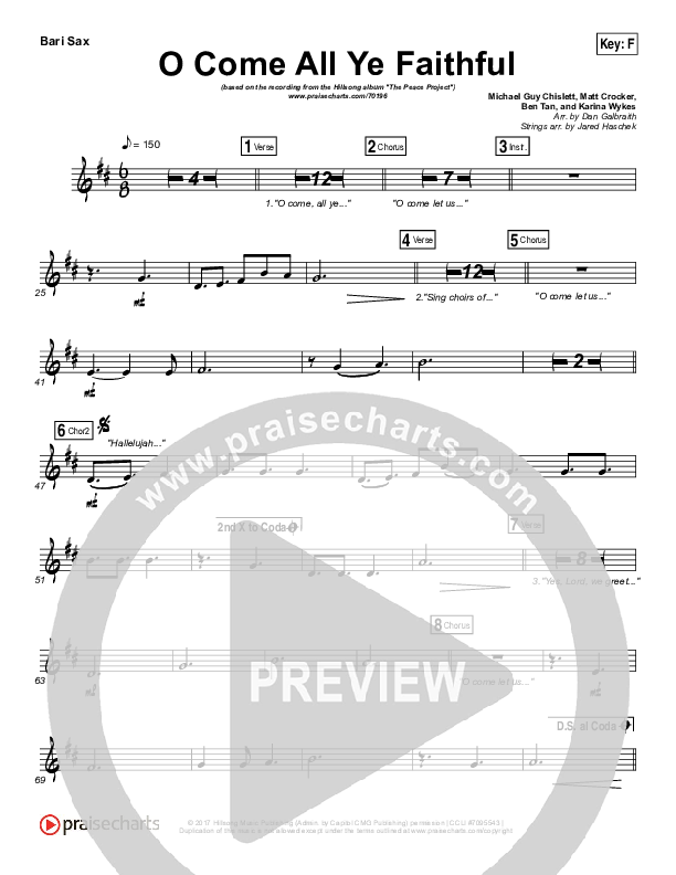 O Come All Ye Faithful Bari Sax (Hillsong Worship)