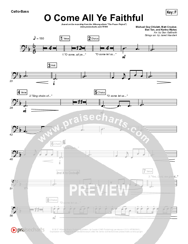 O Come All Ye Faithful Cello/Bass (Hillsong Worship)