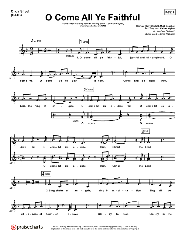 O Come All Ye Faithful Choir Sheet (SATB) (Hillsong Worship)