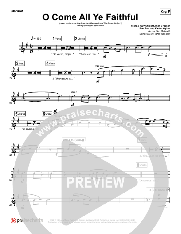 O Come All Ye Faithful Clarinet (Hillsong Worship)