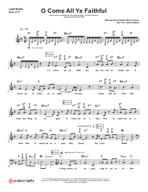 O Come All Ye Faithful Lead Sheet (Melody) (Hillsong Worship)