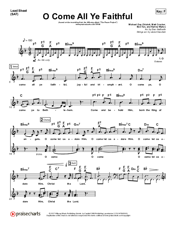 O Come All Ye Faithful Lead Sheet (SAT) (Hillsong Worship)
