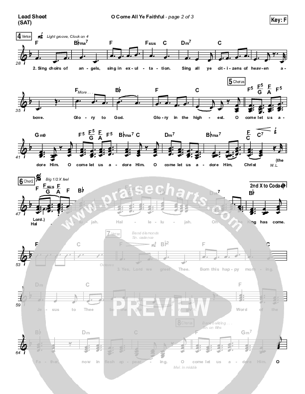 O Come All Ye Faithful Lead Sheet (SAT) (Hillsong Worship)