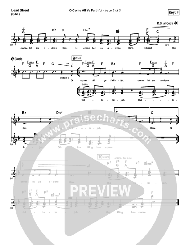 O Come All Ye Faithful Lead Sheet (SAT) (Hillsong Worship)
