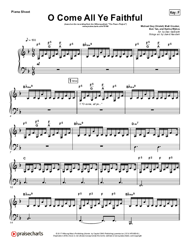 O Come All Ye Faithful Piano Sheet (Hillsong Worship)