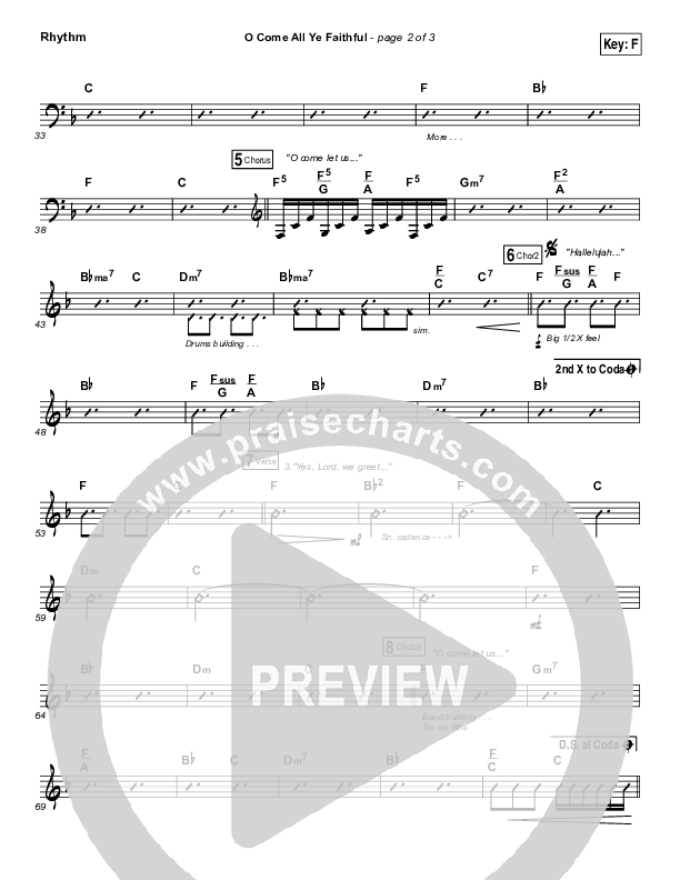 O Come All Ye Faithful Rhythm Chart (Hillsong Worship)
