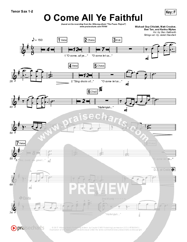 O Come All Ye Faithful Tenor Sax 1/2 (Hillsong Worship)