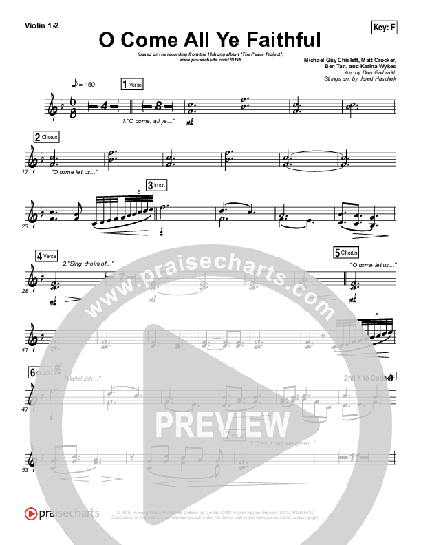 O Come All Ye Faithful Violin 1/2 (Hillsong Worship)