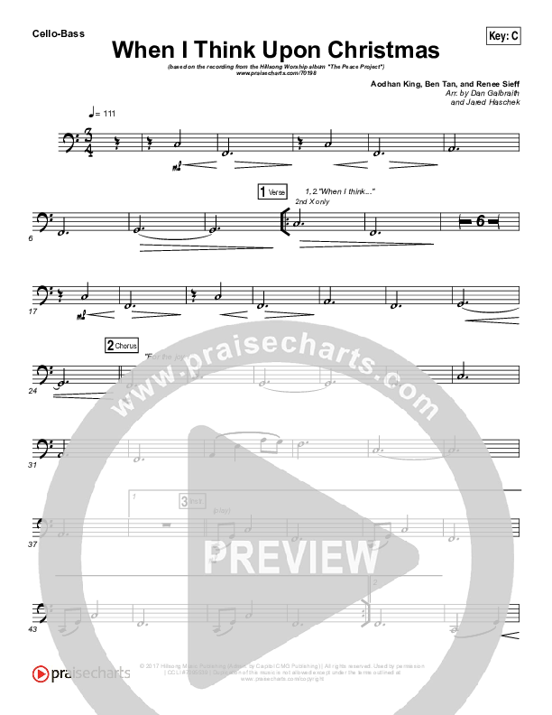 When I Think Upon Christmas Cello/Bass (Hillsong Worship)