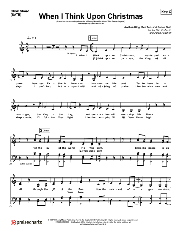 When I Think Upon Christmas Choir Sheet (SATB) (Hillsong Worship)