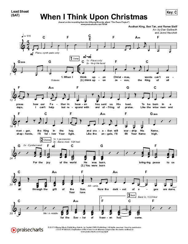 When I Think Upon Christmas Lead Sheet (SAT) (Hillsong Worship)