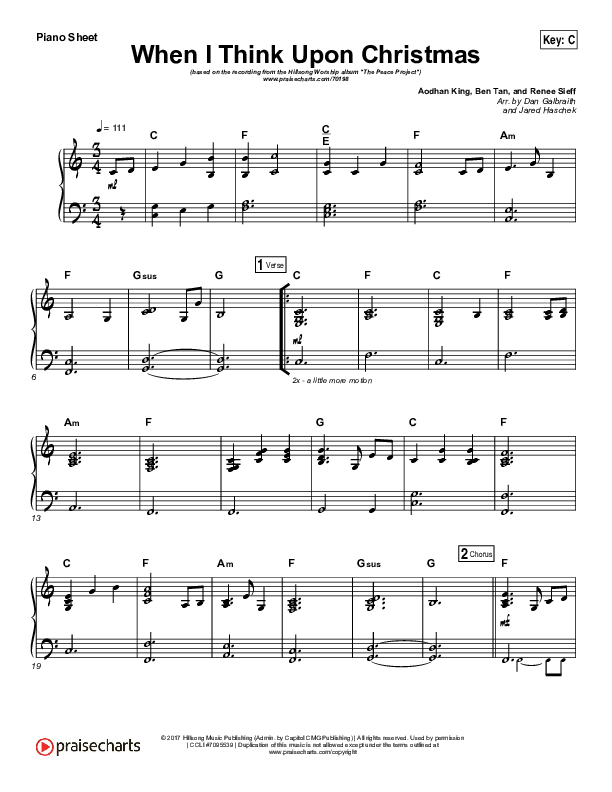 When I Think Upon Christmas Piano Sheet (Hillsong Worship)