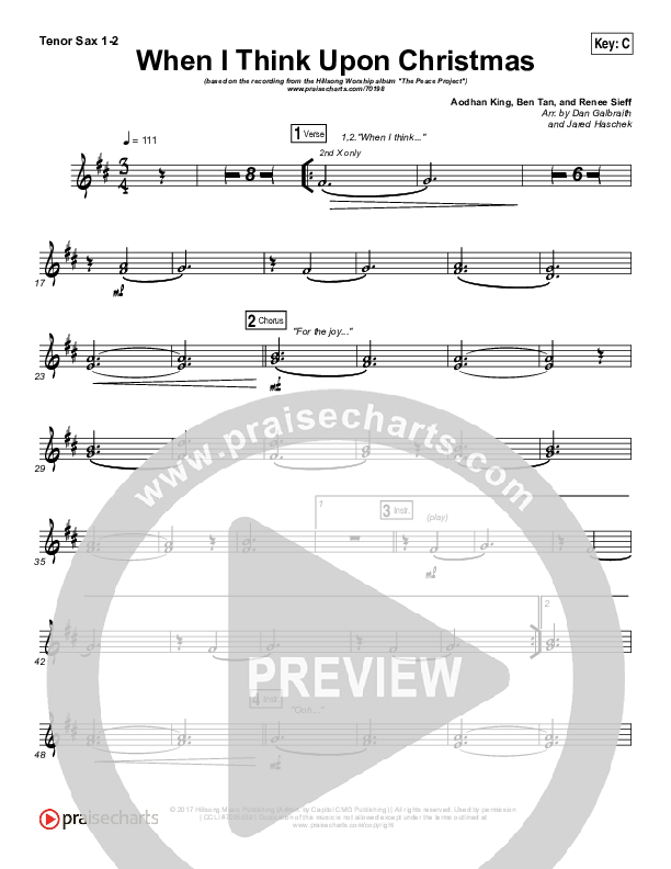 When I Think Upon Christmas Tenor Sax 1/2 (Hillsong Worship)