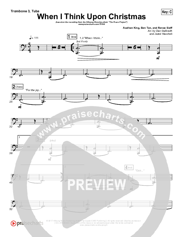 When I Think Upon Christmas Trombone 3/Tuba (Hillsong Worship)